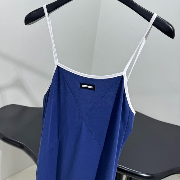 Brand New Miu Miu Blue Stretch Jersey Cotton Slip Dress - Picture 3 of 9